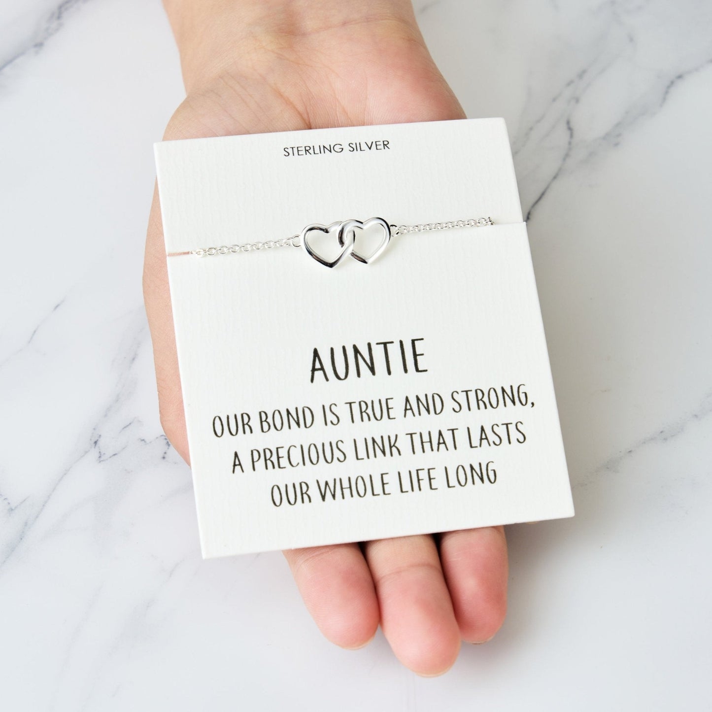 Sterling Silver Auntie Quote Heart Link Bracelet