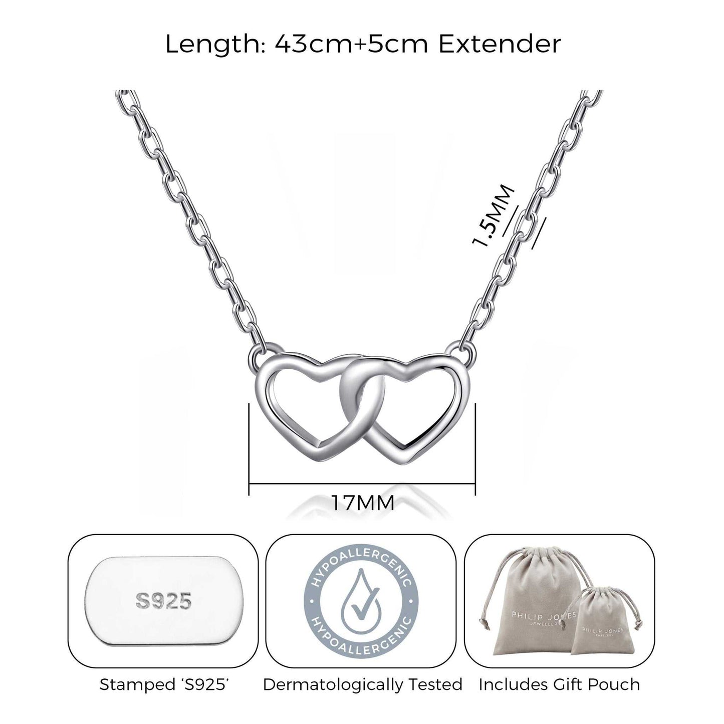 Sterling Silver Mum Quote Heart Link Necklace