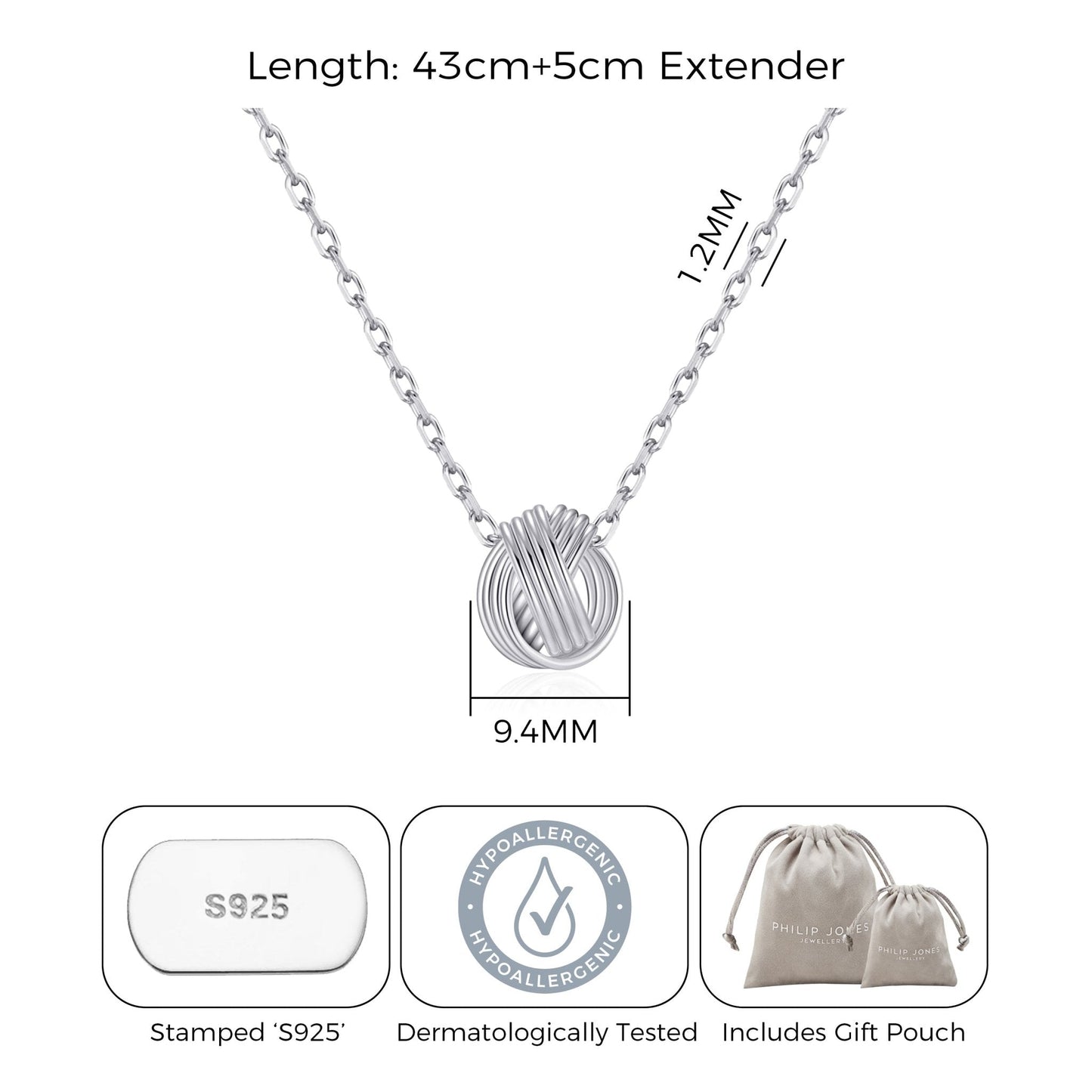 Sterling Silver Sister Quote Knot Necklace