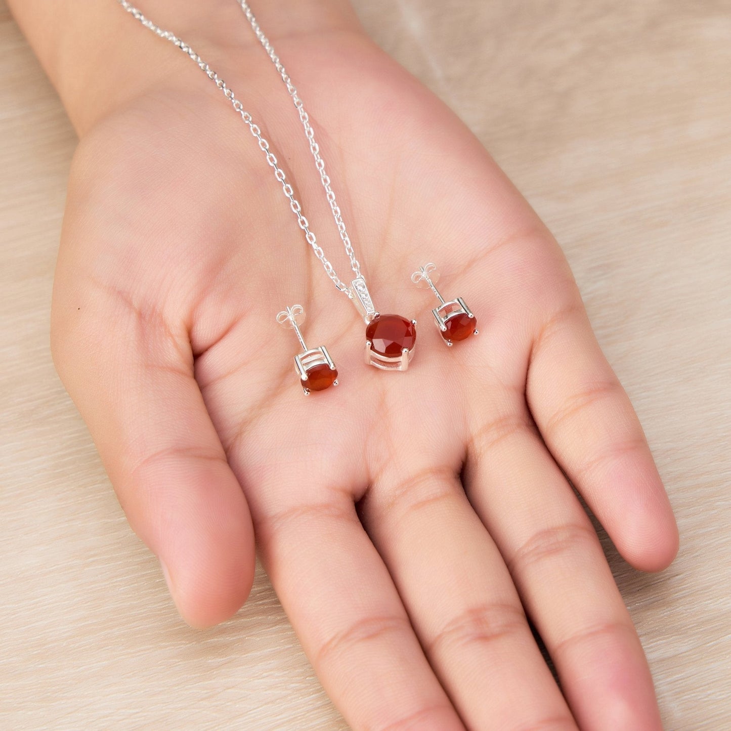 Sterling Silver Carnelian Gemstone Set with Quote Card