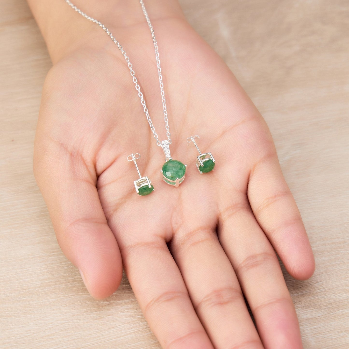 Sterling Silver Green Aventurine Gemstone Set with Quote Card