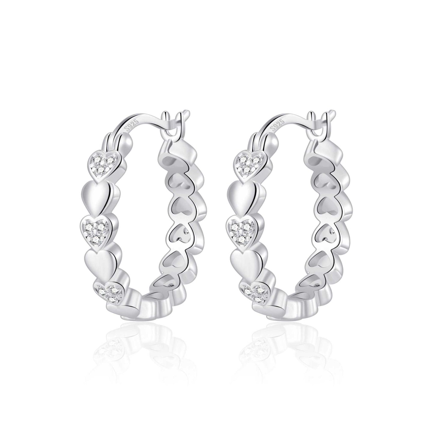 Sterling Silver Heart Hoop Earrings Created with Zircondia® Crystals