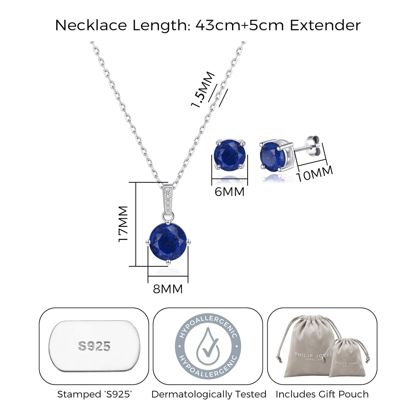 Sterling Silver Lapis Gemstone Set with Quote Card