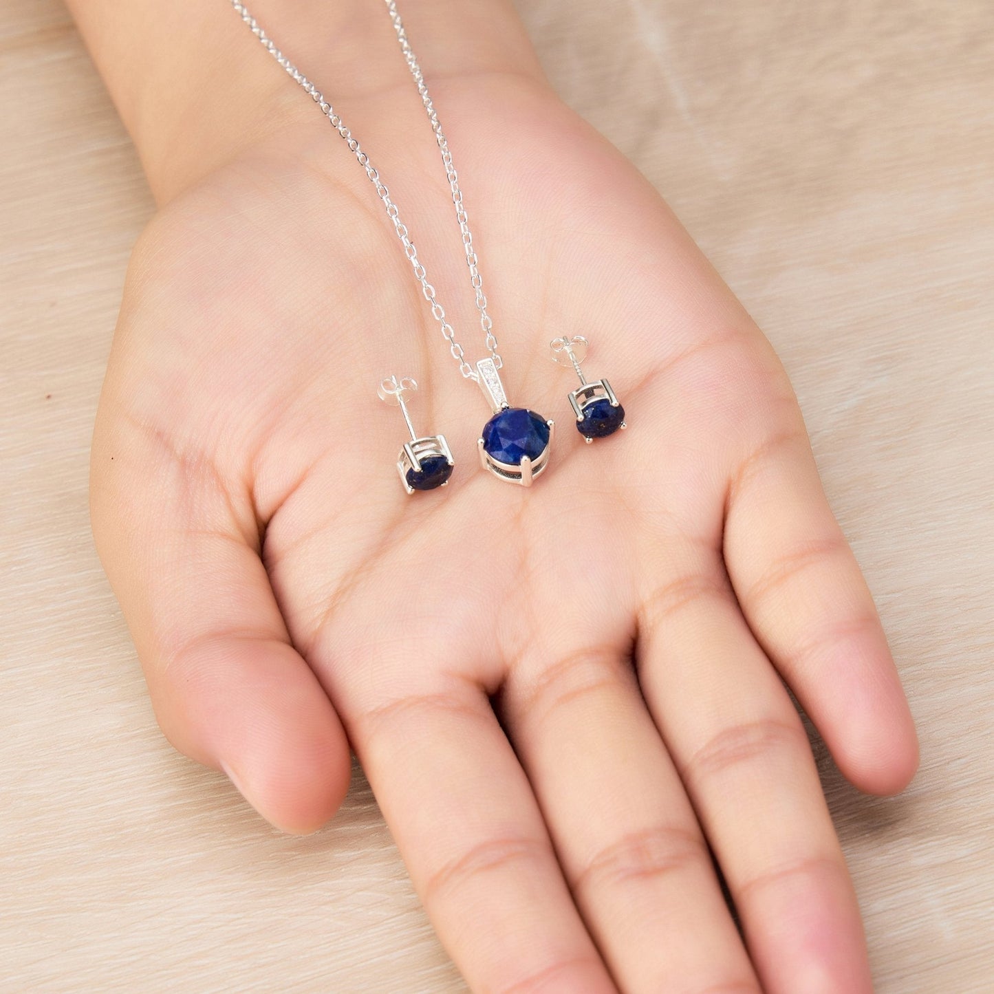 Sterling Silver Lapis Gemstone Set with Quote Card