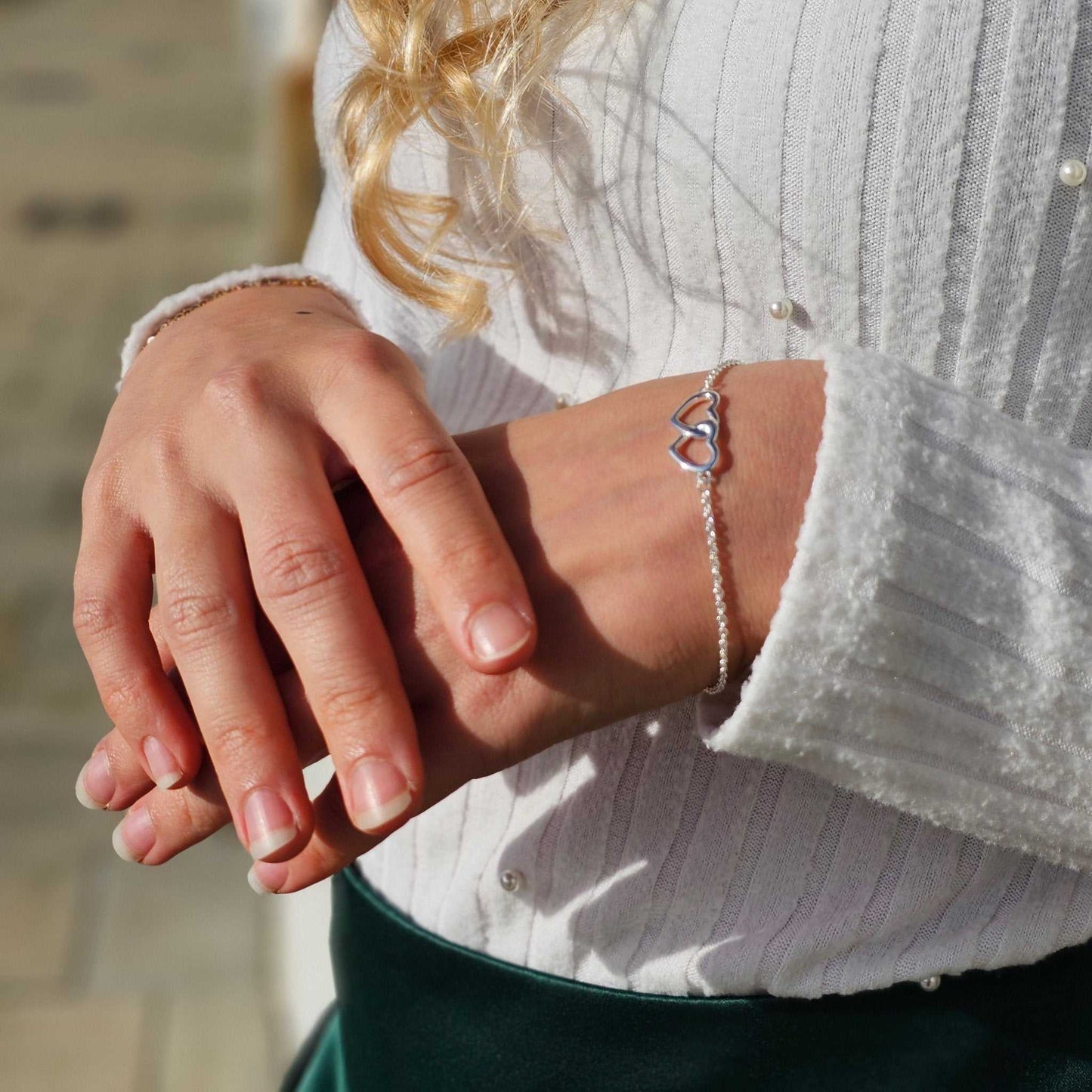 Sterling Silver Auntie Quote Heart Link Bracelet