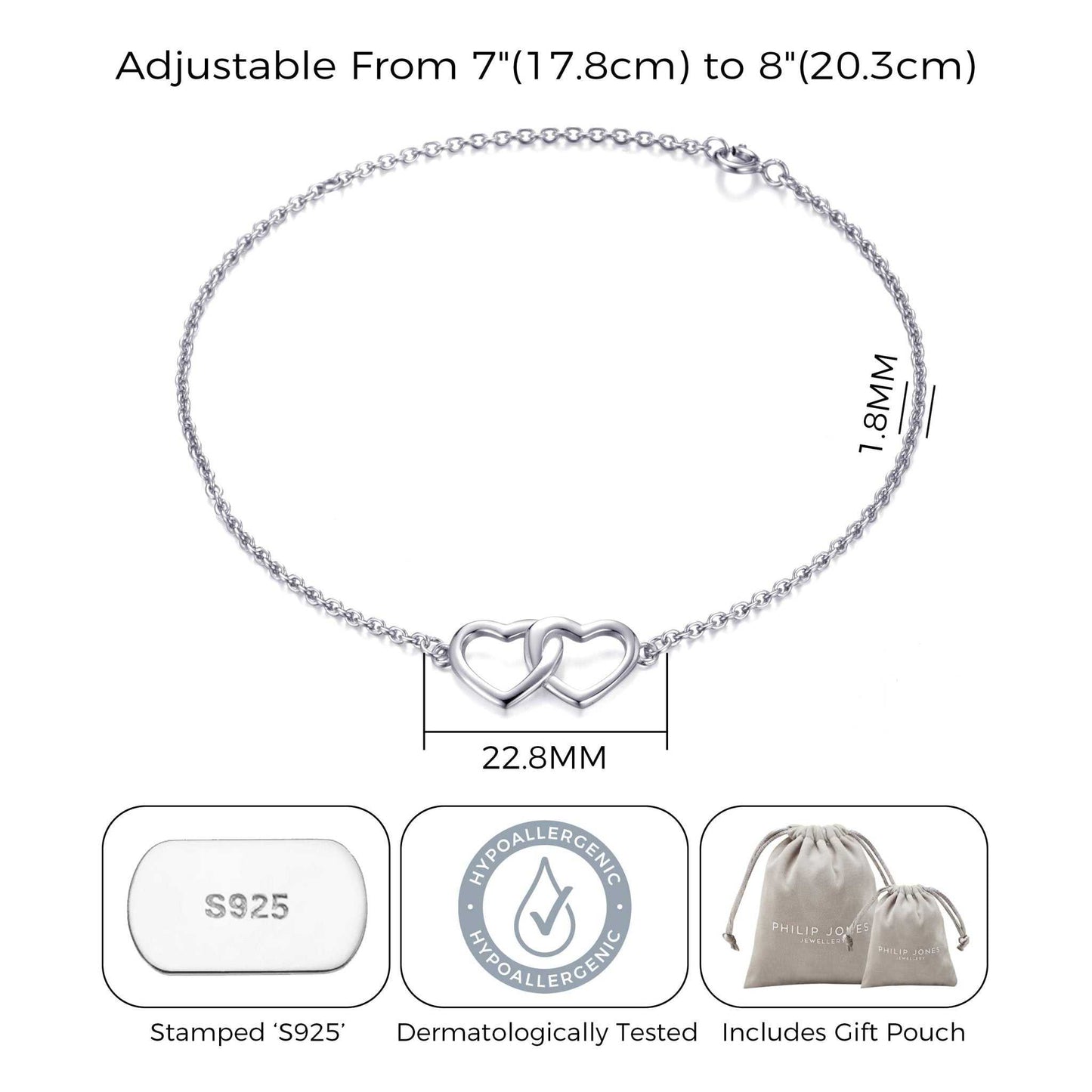 Sterling Silver Auntie Quote Heart Link Bracelet