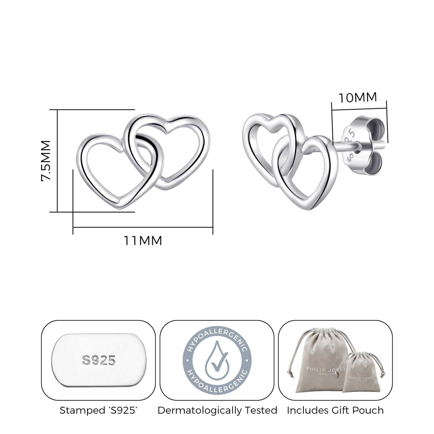 Sterling Silver Daughter Quote Heart Link Earrings