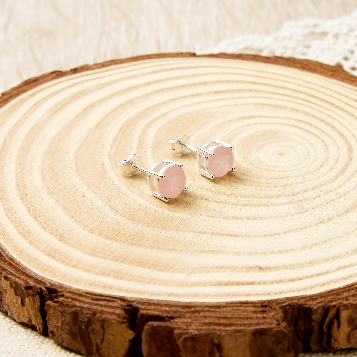 Sterling Silver Rose Quartz Gemstone Earrings with Quote Card