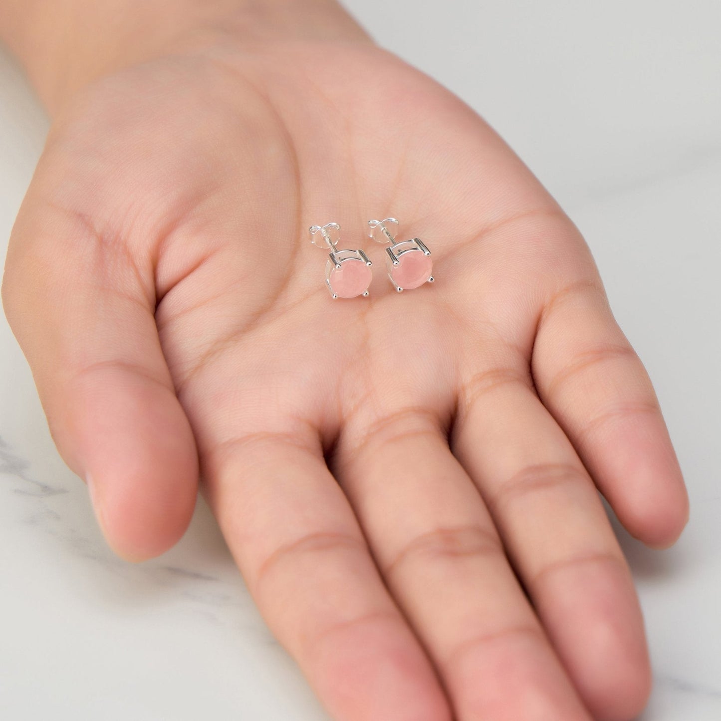 Sterling Silver Rose Quartz Gemstone Earrings with Quote Card