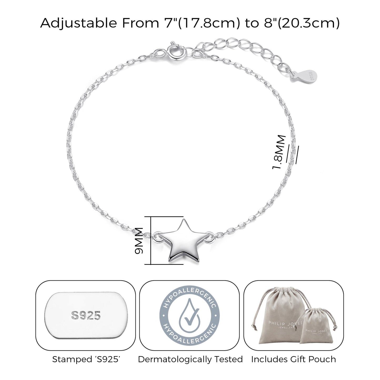 Sterling Silver Grandma Quote Star Bracelet