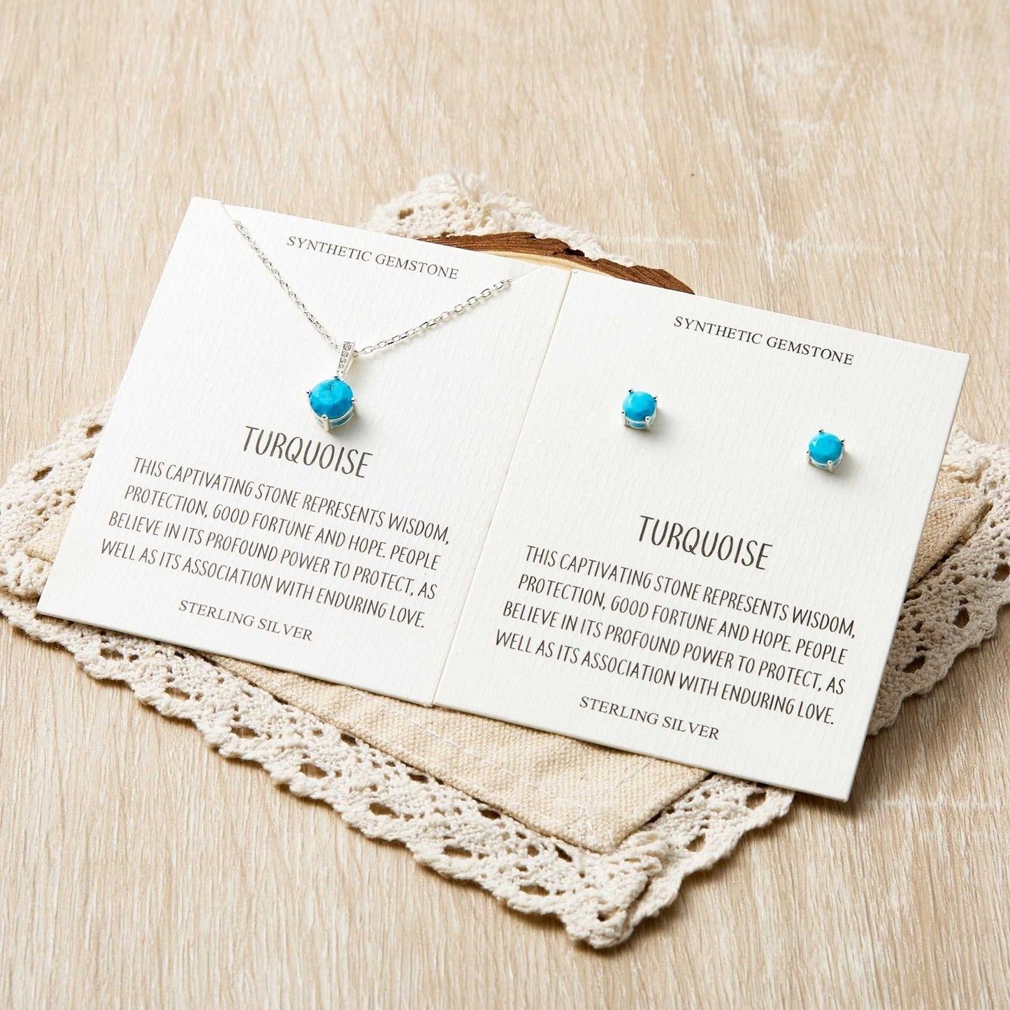Sterling Silver Synthetic Turquoise Gemstone Set with Quote Card