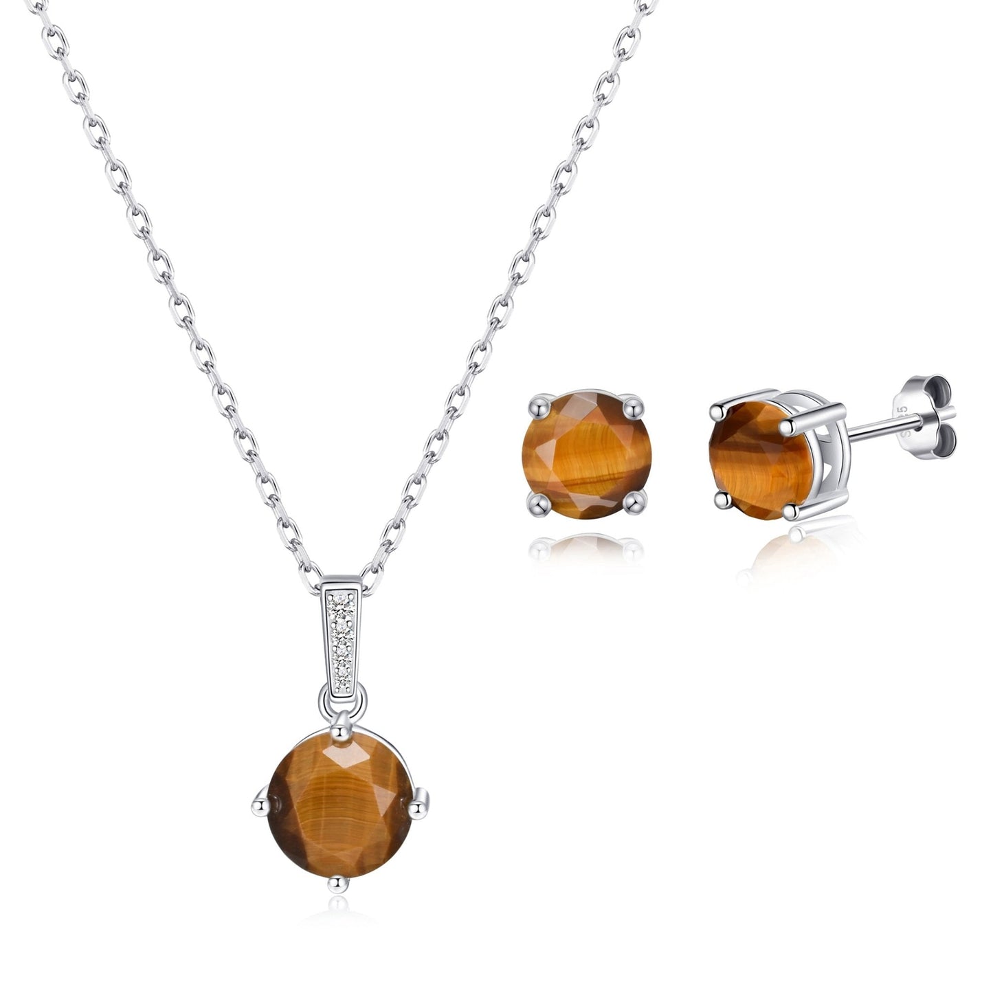 Sterling Silver Tigers Eye Gemstone Set with Quote Card