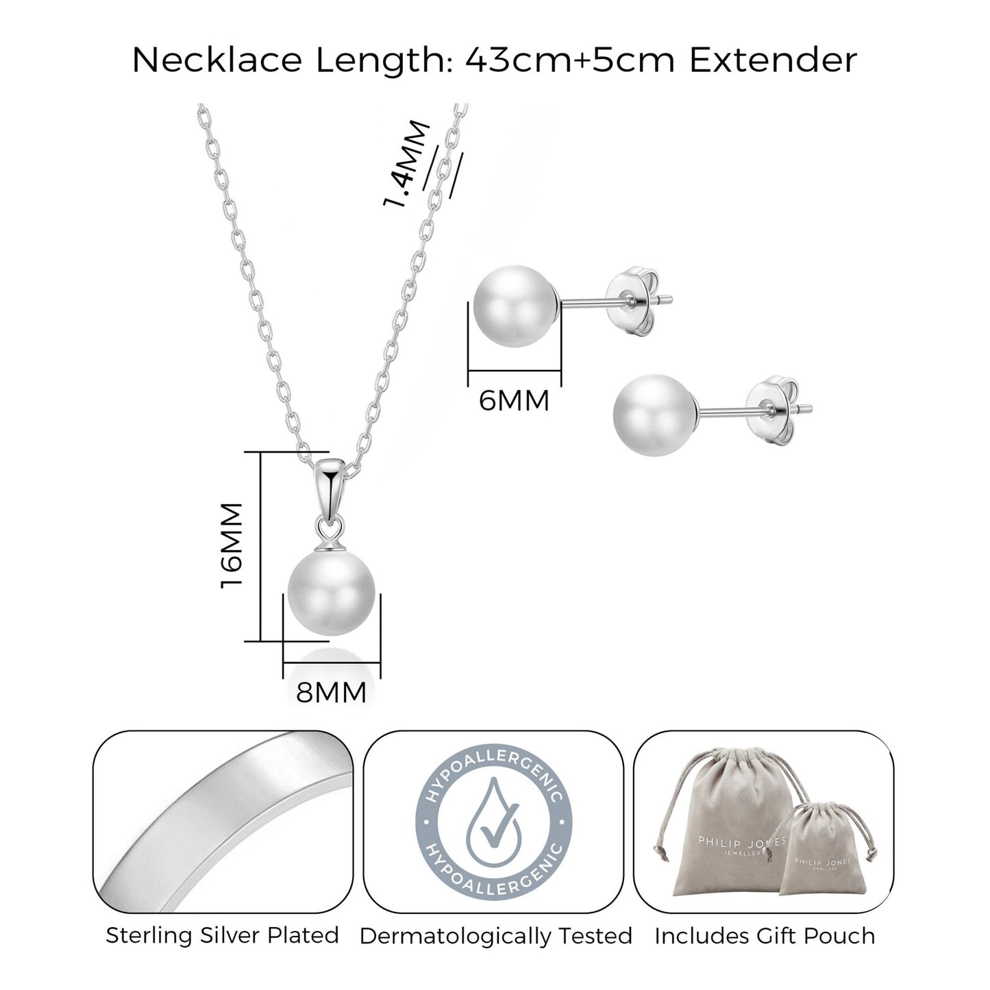 Sterling Silver White Shell Pearl Set