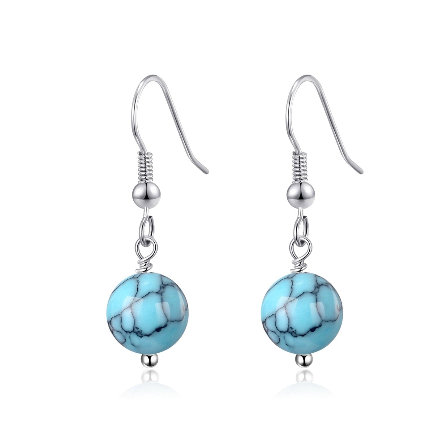 Synthetic Turquoise Gemstone Round Drop Earrings with Quote Card