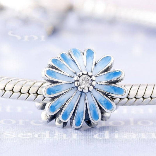 Blue Daisy Charm - Brighten Your Bracelet with Blooms 🌼💙 featuring delicate blue enamel petals and a sparkling center, perfect for floral jewelry lovers.