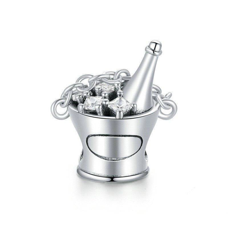 Elegant Champagne Bucket Charm for Bracelets featuring a silver ice bucket with sparkling crystal details and a champagne bottle accent.