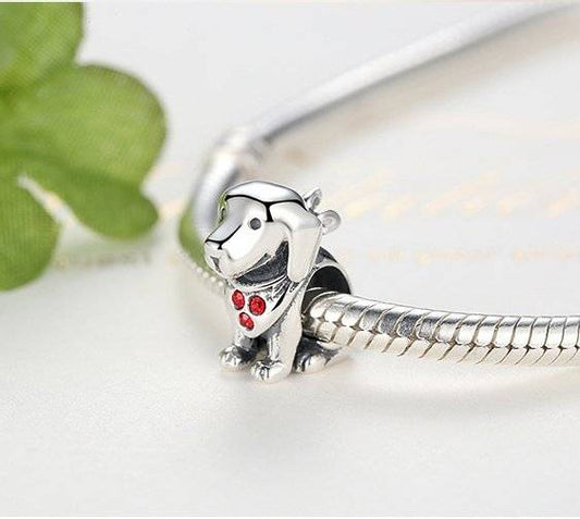 Adorable Dachshund Charm featuring a silver dog with red heart accents, designed for bracelets. Ideal jewelry gift for dog lovers 🐾🐶.