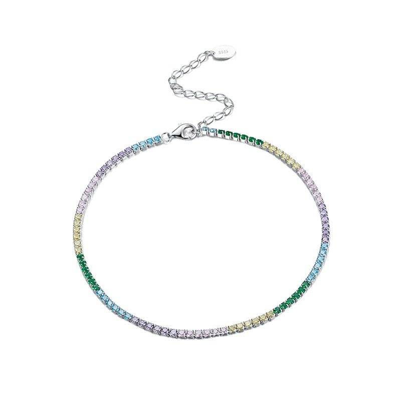 Close-up of Full Zirconium Anklet - Sparkling Elegance for Any Occasion ✨💎 showcasing its shimmering multicolor design and fine silver craftsmanship.