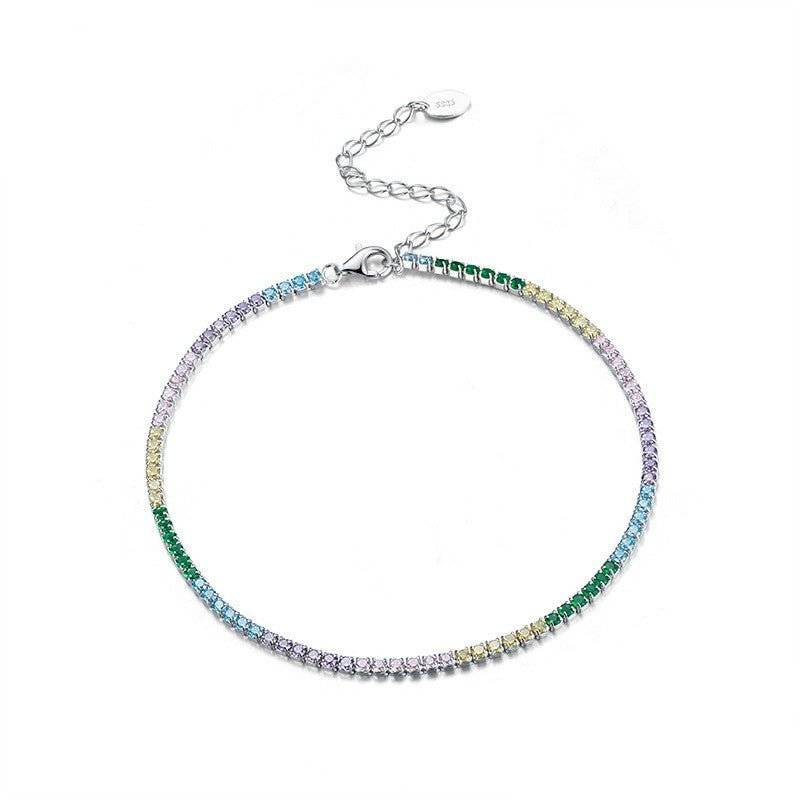 Full Zirconium Anklet - Sparkling Elegance for Any Occasion ✨💎 featuring multicolor zirconium stones on a sterling silver chain, perfect for stylish wear.