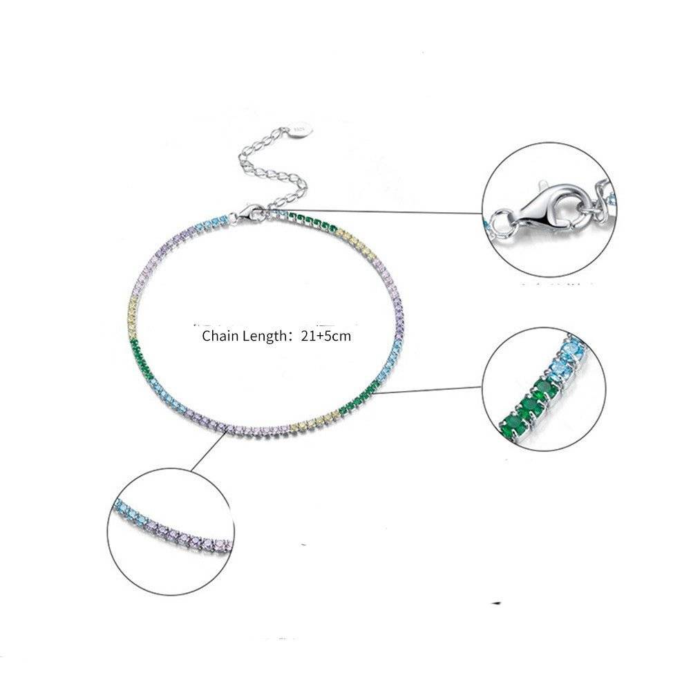 Detailed view of Full Zirconium Anklet with 21+5cm adjustable chain, lobster clasp, and vibrant zirconium stones for a luxurious jewelry accessory.