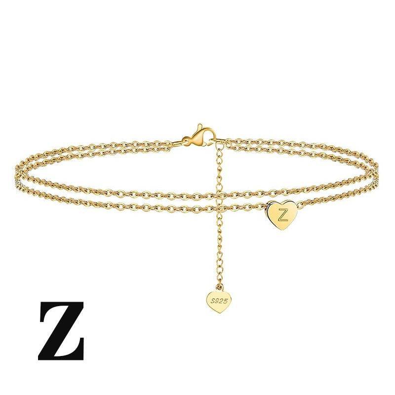 Gold-plated Letter Heart Anklet with 'Z' charm. Personalized ankle jewelry made from 925 sterling silver.