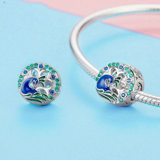 Elegant Peacock Charm with vibrant blue and green enamel details, perfect for bracelets. Adds grace and color to any jewelry collection.