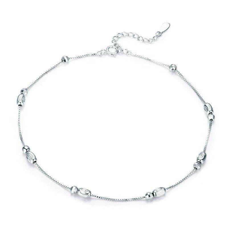 Classic Simple Sterling Silver Anklet featuring delicate bead accents and adjustable clasp, perfect for minimalist jewelry lovers.