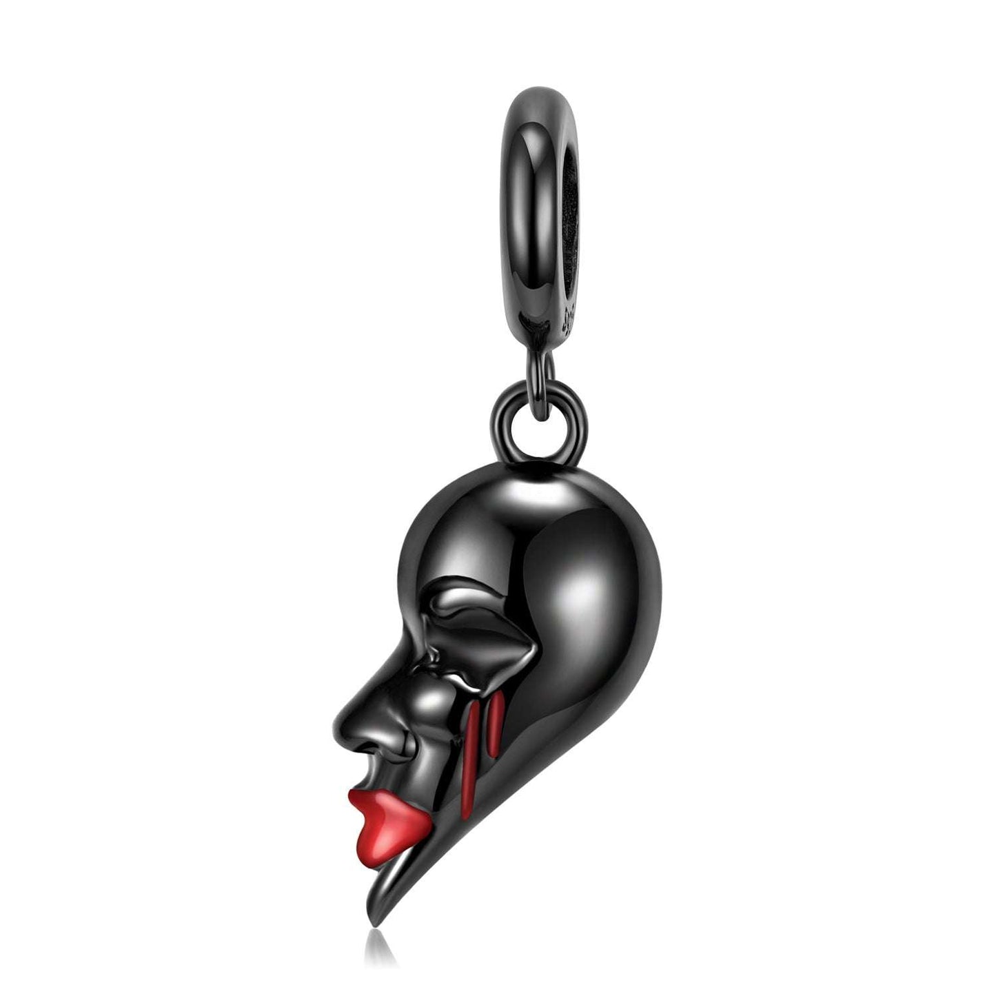 Black charm with side profile skull and red tears, a hauntingly beautiful piece in the Edgy Skull Charm for Bracelets collection.