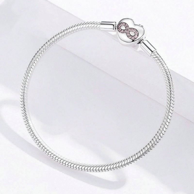 Top view of the Snake Chain Bracelet with heart-shaped infinity clasp, crafted for stylish and modern accessory lovers.
