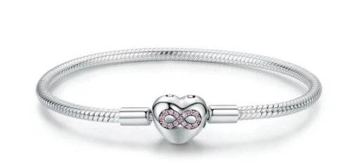 Elegant Snake Chain Bracelet with a detailed heart clasp and infinity design, ideal for unique jewelry collections.