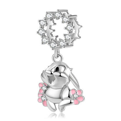 Silver Rabbit Wreath Charm with pink accents