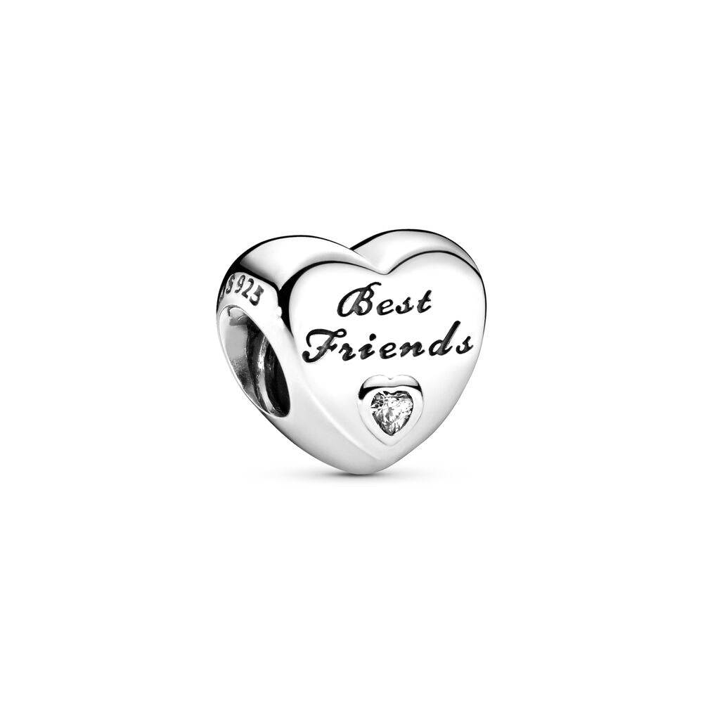 Heart-shaped best friends charm with clear gem