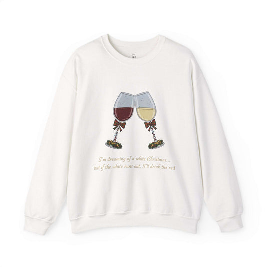Women’s Christmas Wine Sweatshirt - Holiday Toast | Cozy Crewneck featuring two clinking wine glasses with festive bows and embroidered holiday quote.