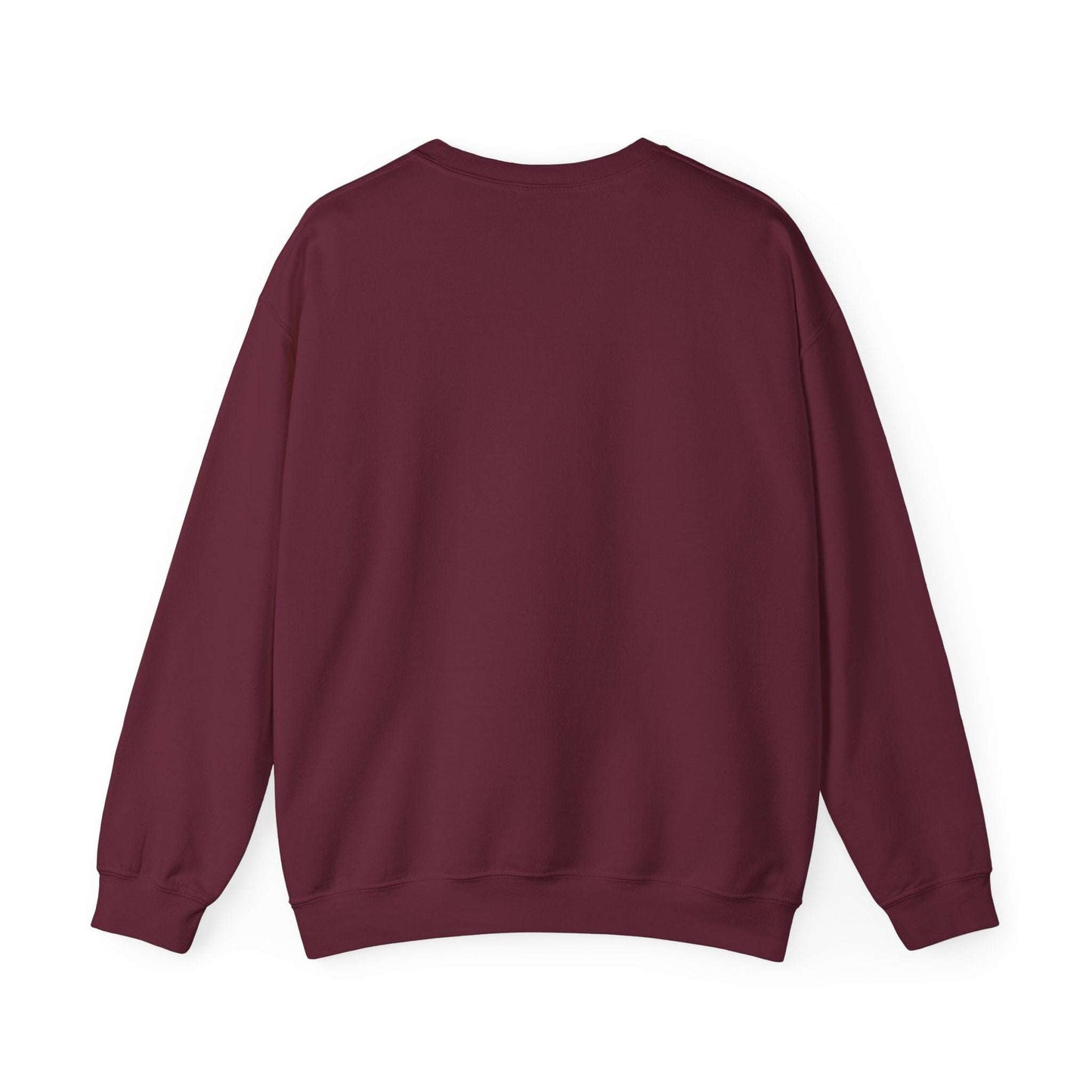 Back view of Women’s Christmas Wine Sweatshirt in burgundy, cozy crewneck ideal for holiday outfits and winter wardrobe layering.