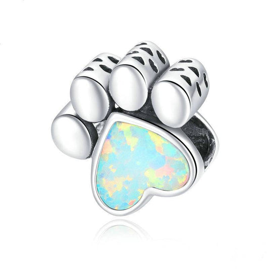 Cute dog paw charm with heart-shaped opal center