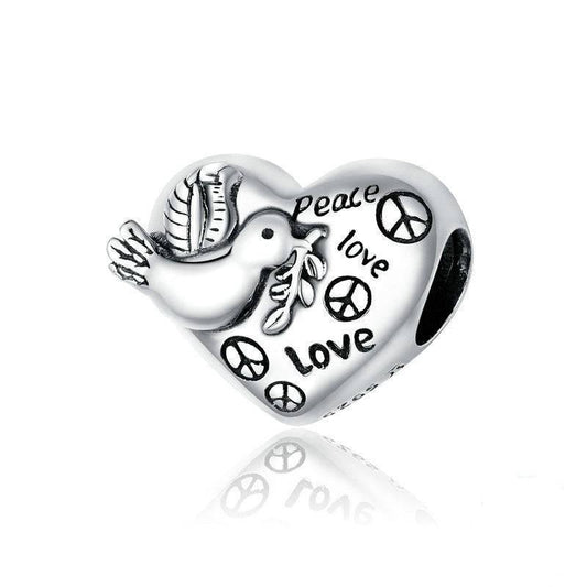 Detailed Peace Dove Charm with love and peace motifs