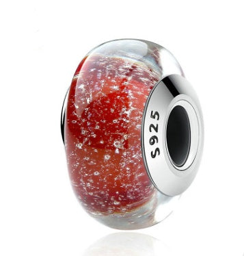 Red glass bubble charm with silver core