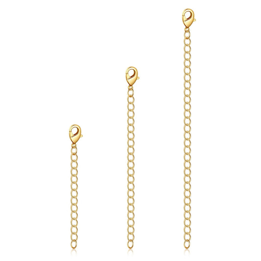3 Pack of 2" 3" 4" Inch Gold Plated Necklace Chain Extenders