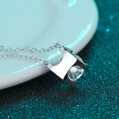 Square Silver Moissanite Necklace