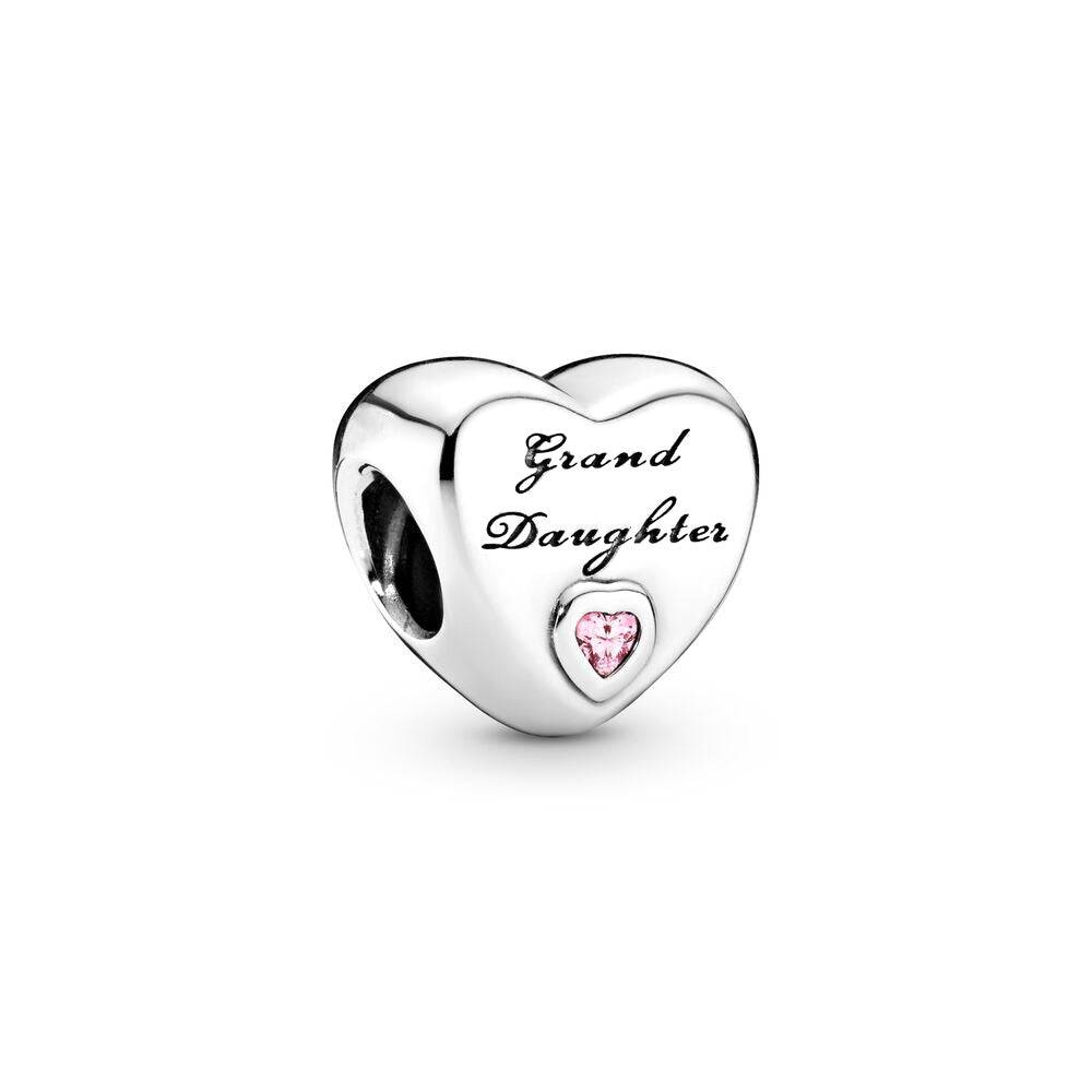 Heart-shaped granddaughter charm with pink gem