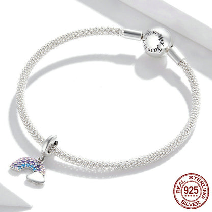 Rainbow charm on silver mesh bracelet