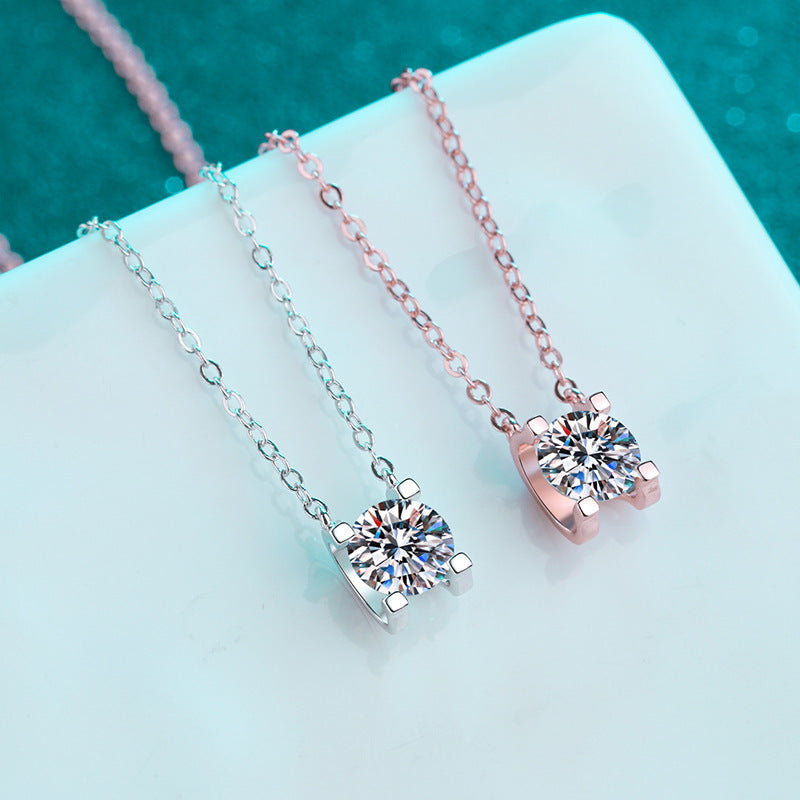 Square Silver Moissanite Necklace