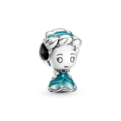 Disney Princess Collection - Adventure Charm of Cinderella in shimmering blue dress, ideal for sterling silver charm bracelets and pendants.