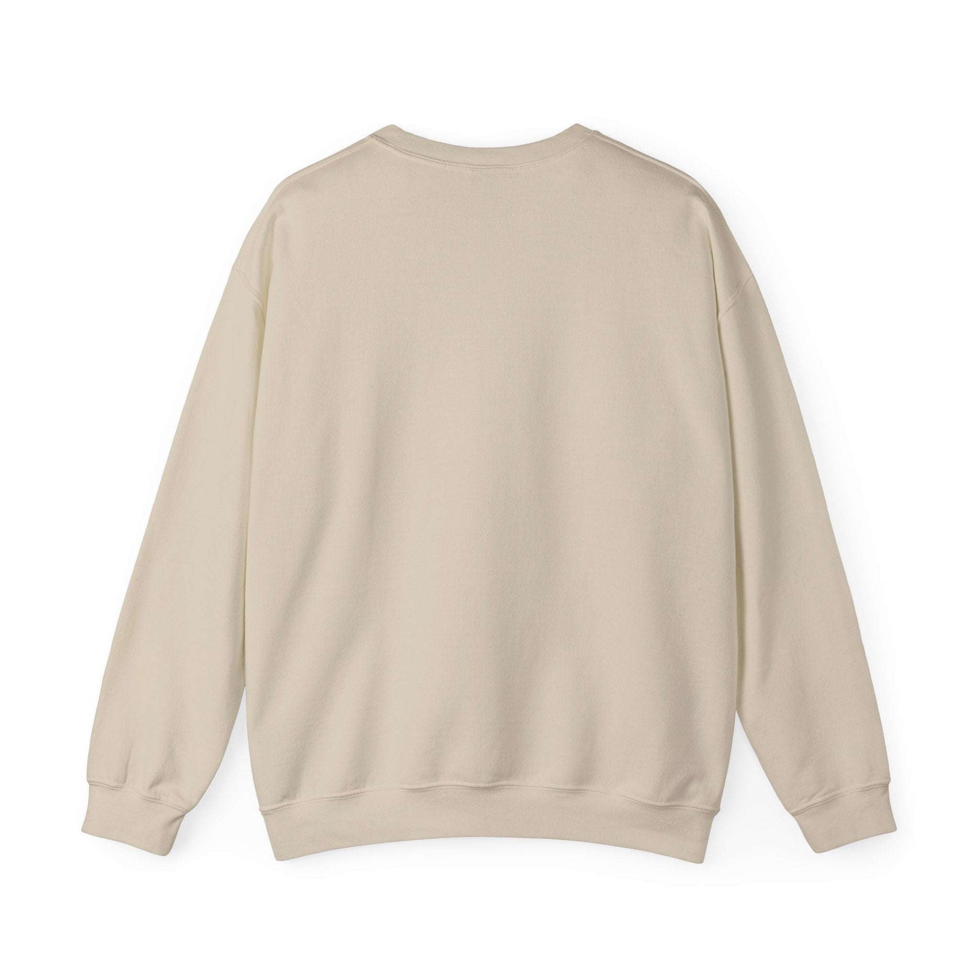 Back view of Women’s Christmas Wine Sweatshirt in beige, showcasing cozy crewneck design ideal for holiday apparel and winter wardrobe.