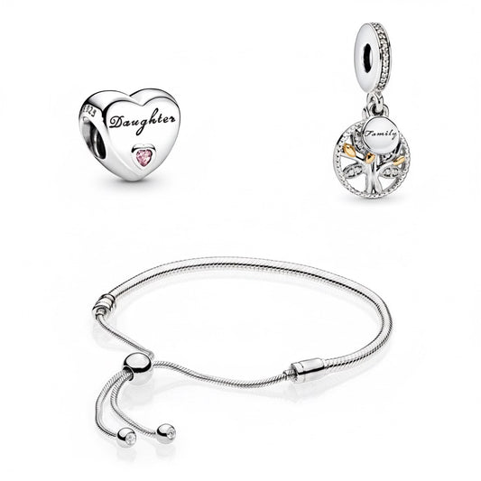 Perfect Gift Set for Her - Ultimate Love | Gift Bundle featuring a heart-shaped 'Daughter' charm, family tree pendant, and adjustable bracelet.