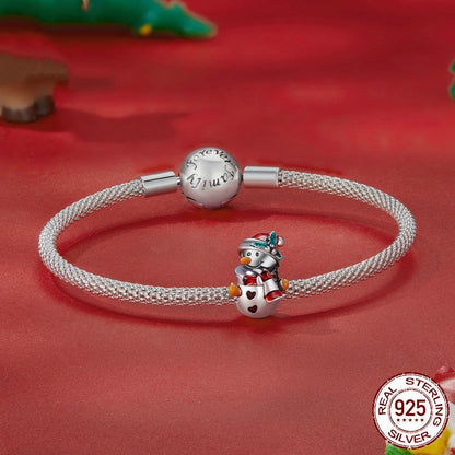 Snowman Charm - Festive Winter Collection | Christmas Jewelry featuring a sterling silver snowman charm on a mesh bracelet, perfect for holiday accessorizing.