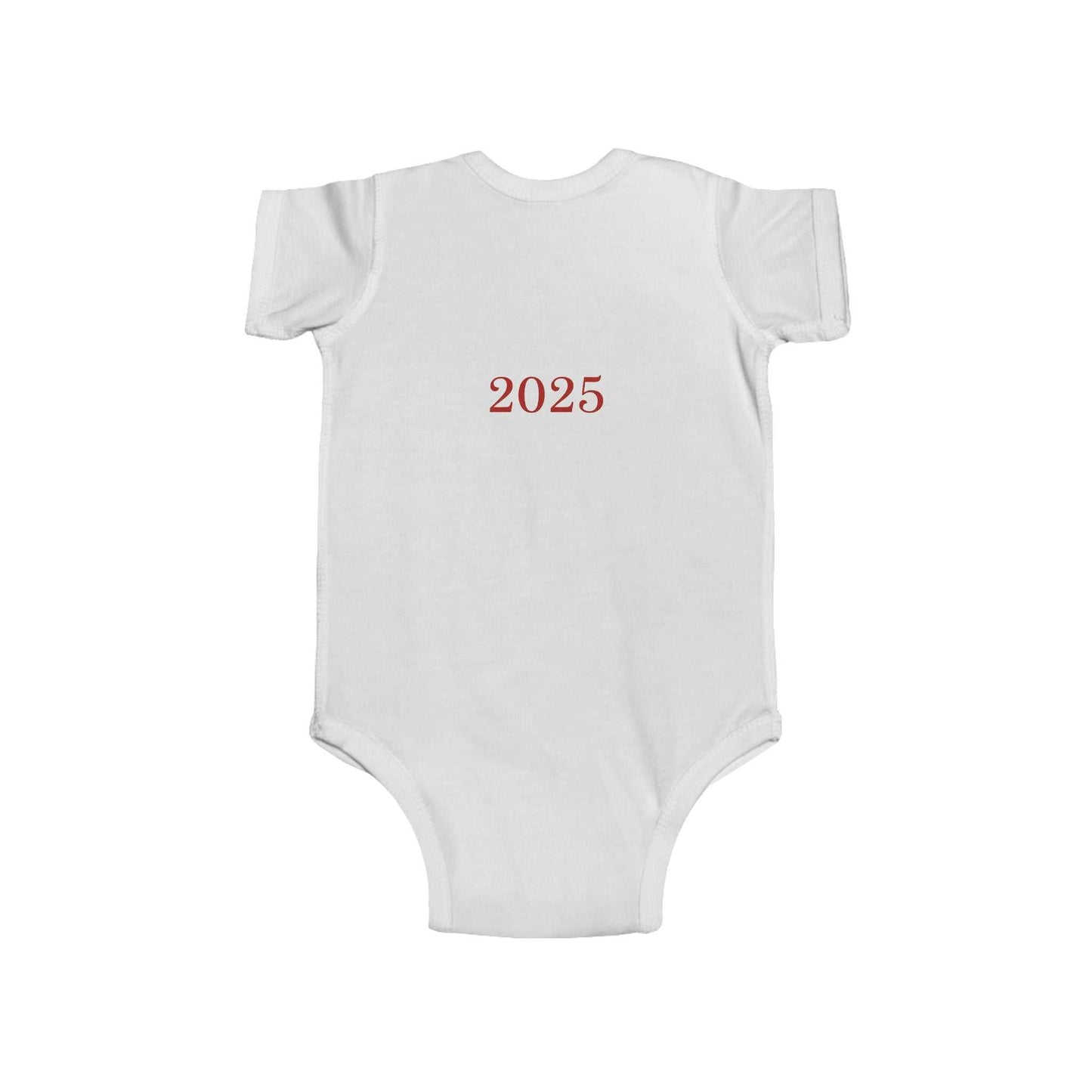 Back view of Infant Bodysuit - My First Christmas featuring red '2025' print, perfect for marking baby's first holiday season.