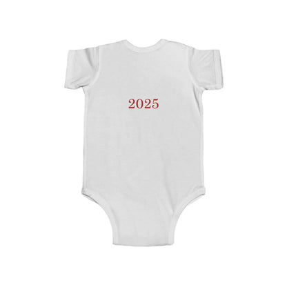 Back view of Infant Bodysuit - My First Christmas featuring red '2025' print, perfect for marking baby's first holiday season.