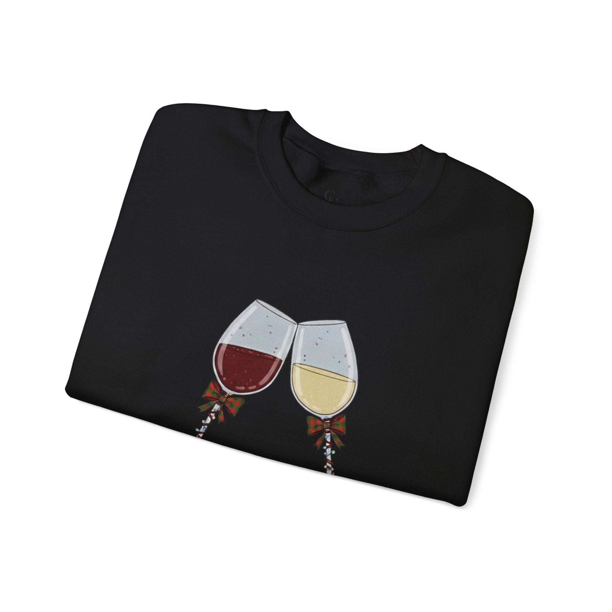 Women’s Christmas Wine Sweatshirt - Holiday Toast | Cozy Crewneck featuring embroidered red and white wine glasses clinking with festive ribbons