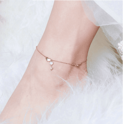 Elegant Love Anklet on ankle with heart charm